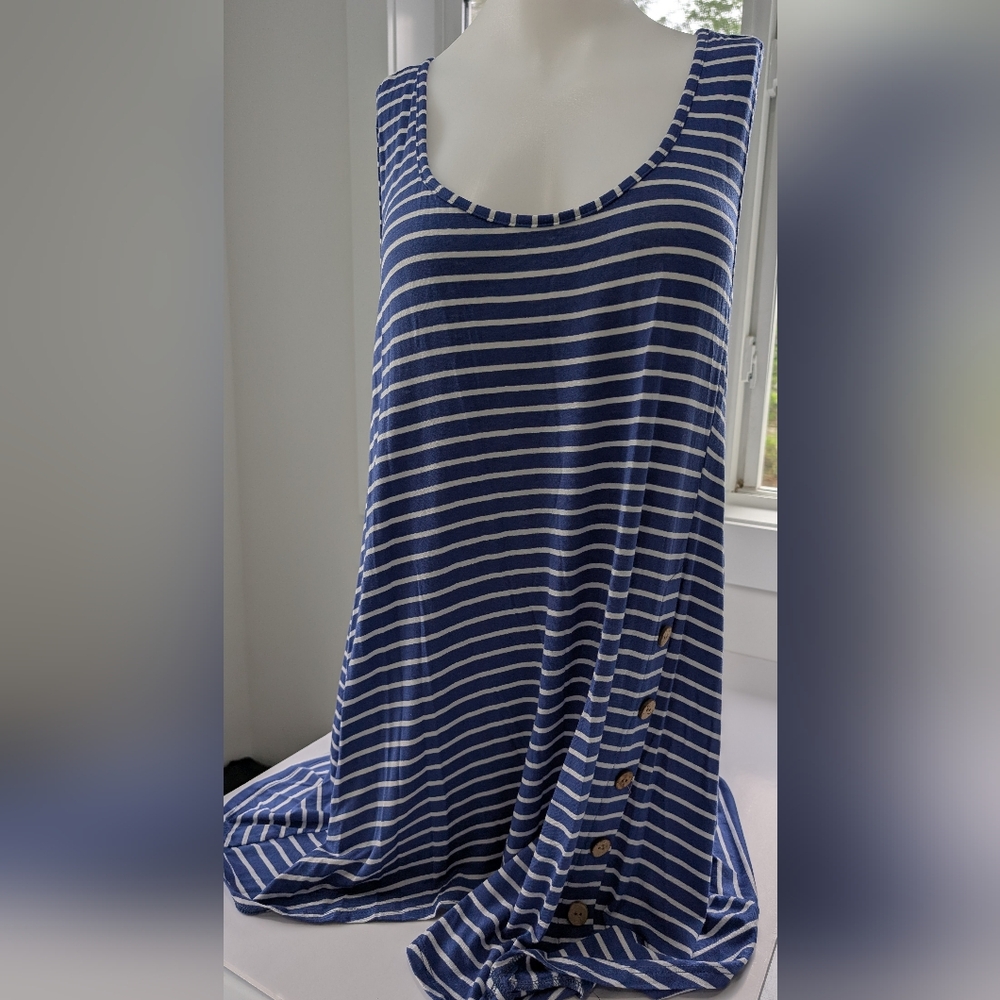 Emerald Blue and White Striped Tank Top